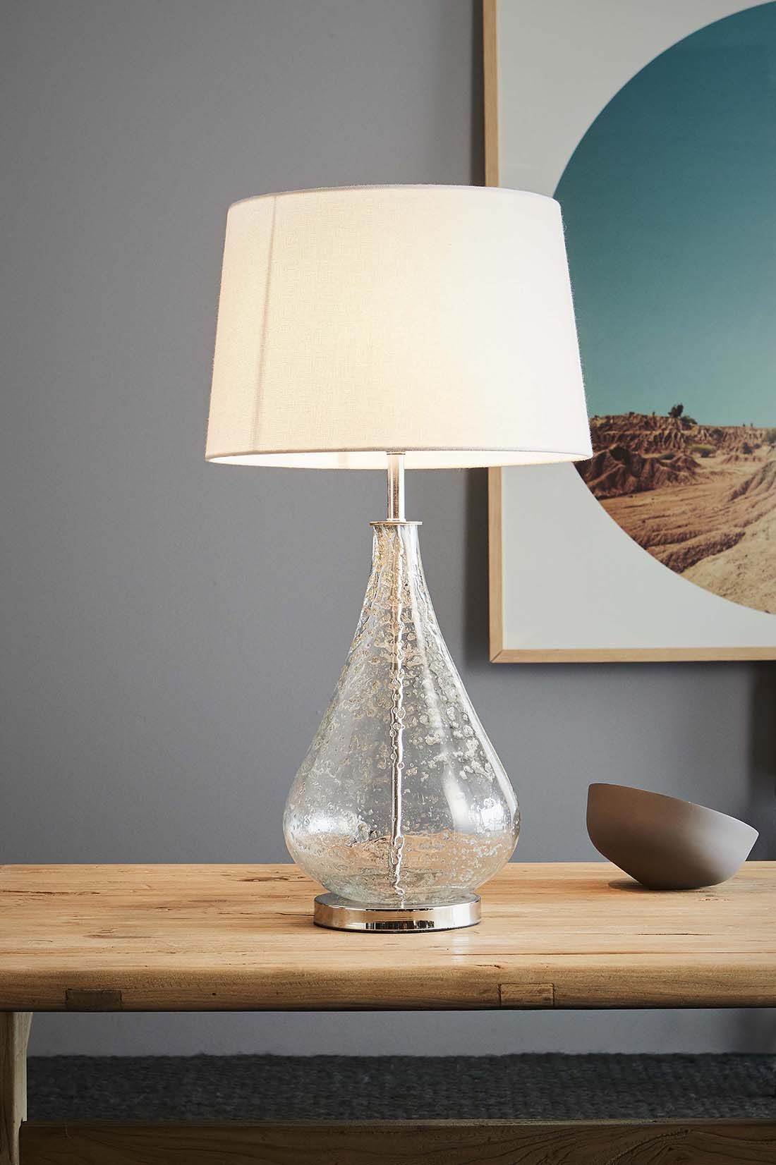 Lustre Teardrop Table - Clear - Stone Effect Glass Teardrop Table Lamp-abc