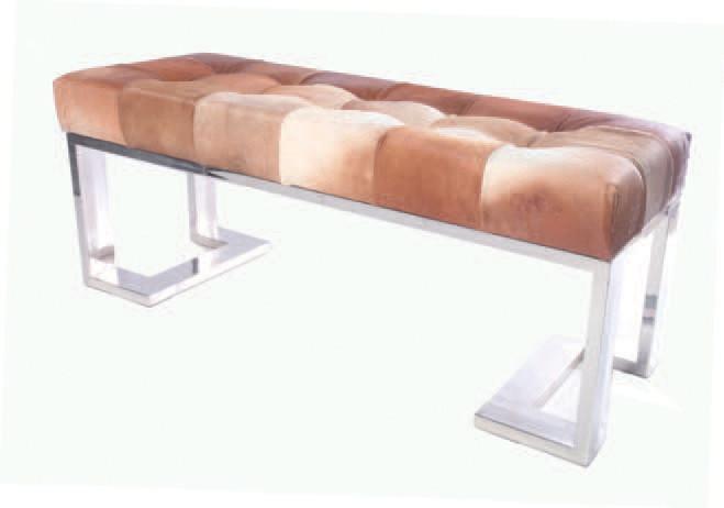 LYN Bench - Tan & White Cowhide-abc