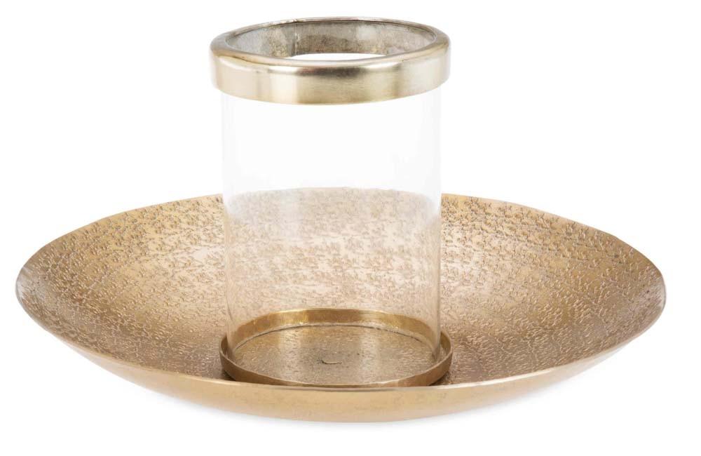 Aluminium Round Plate w/Glass Candle Holder - Cluster Hammered-abc