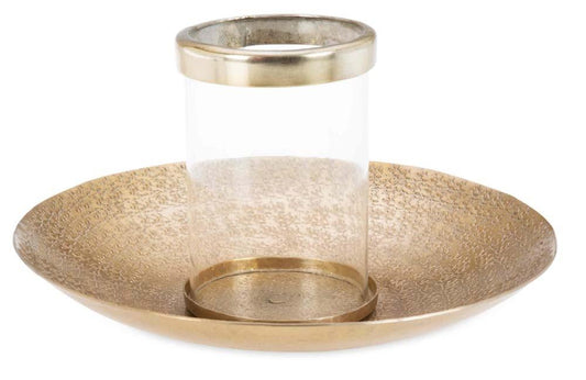 Aluminium Round Plate w/Glass Candle Holder - Cluster Hammered-abc