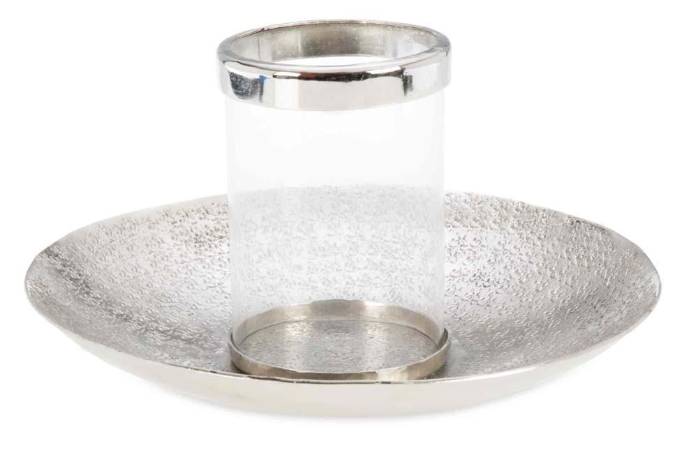 Aluminium Round Plate w/Glass Candle Holder - Cluster Hammered-abc