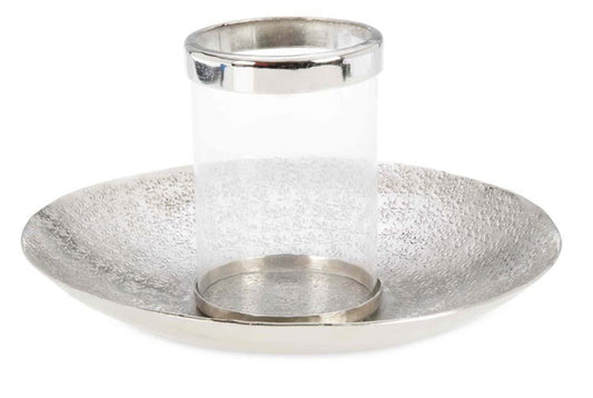 Aluminium Round Plate w/Glass Candle Holder - Cluster Hammered-abc