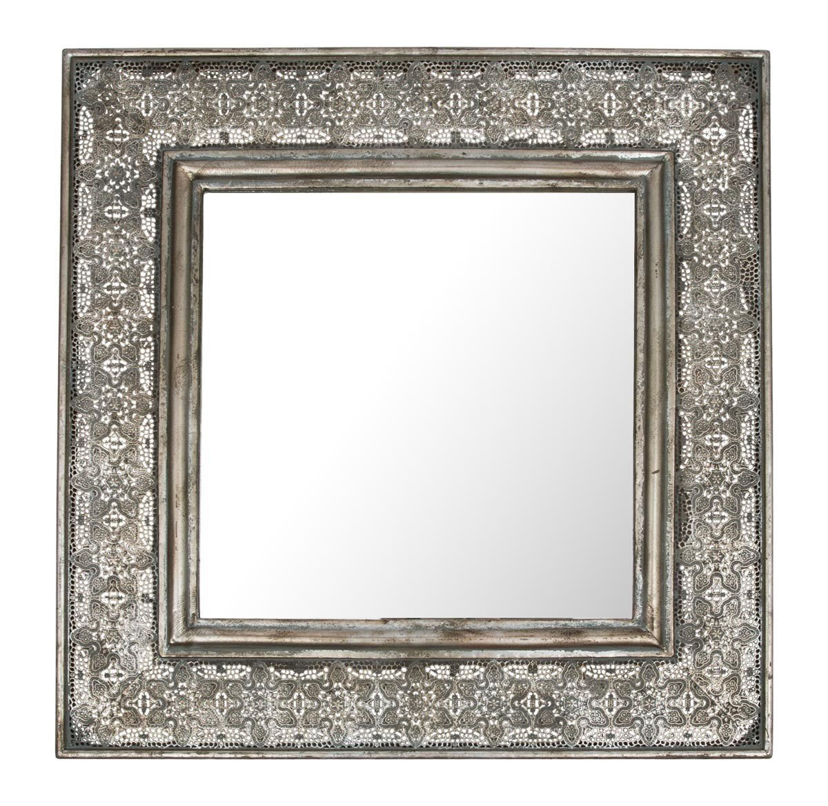 Square Mirror with Wide Metal Cutwork Frame Large-abc
