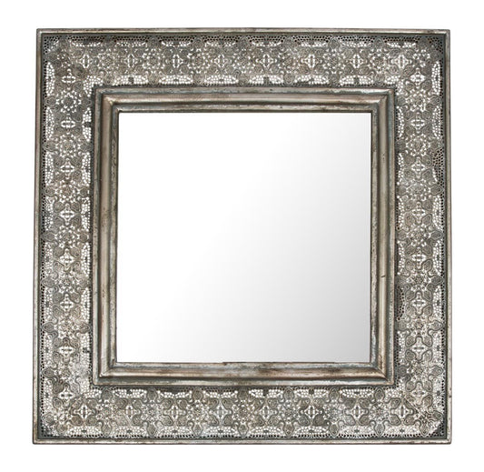 Square Mirror with Wide Metal Cutwork Frame Large-abc
