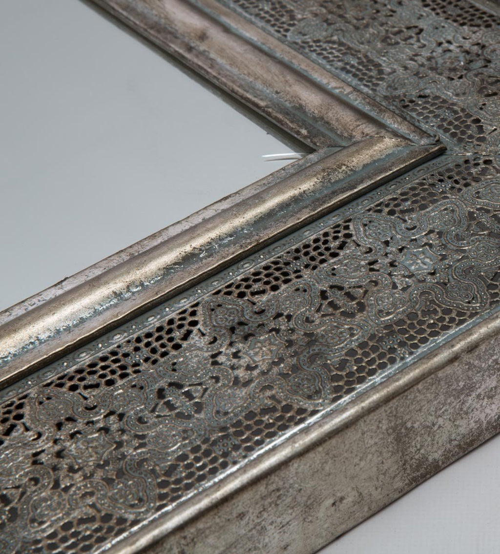 Square Mirror with Wide Metal Cutwork Frame Large-abc