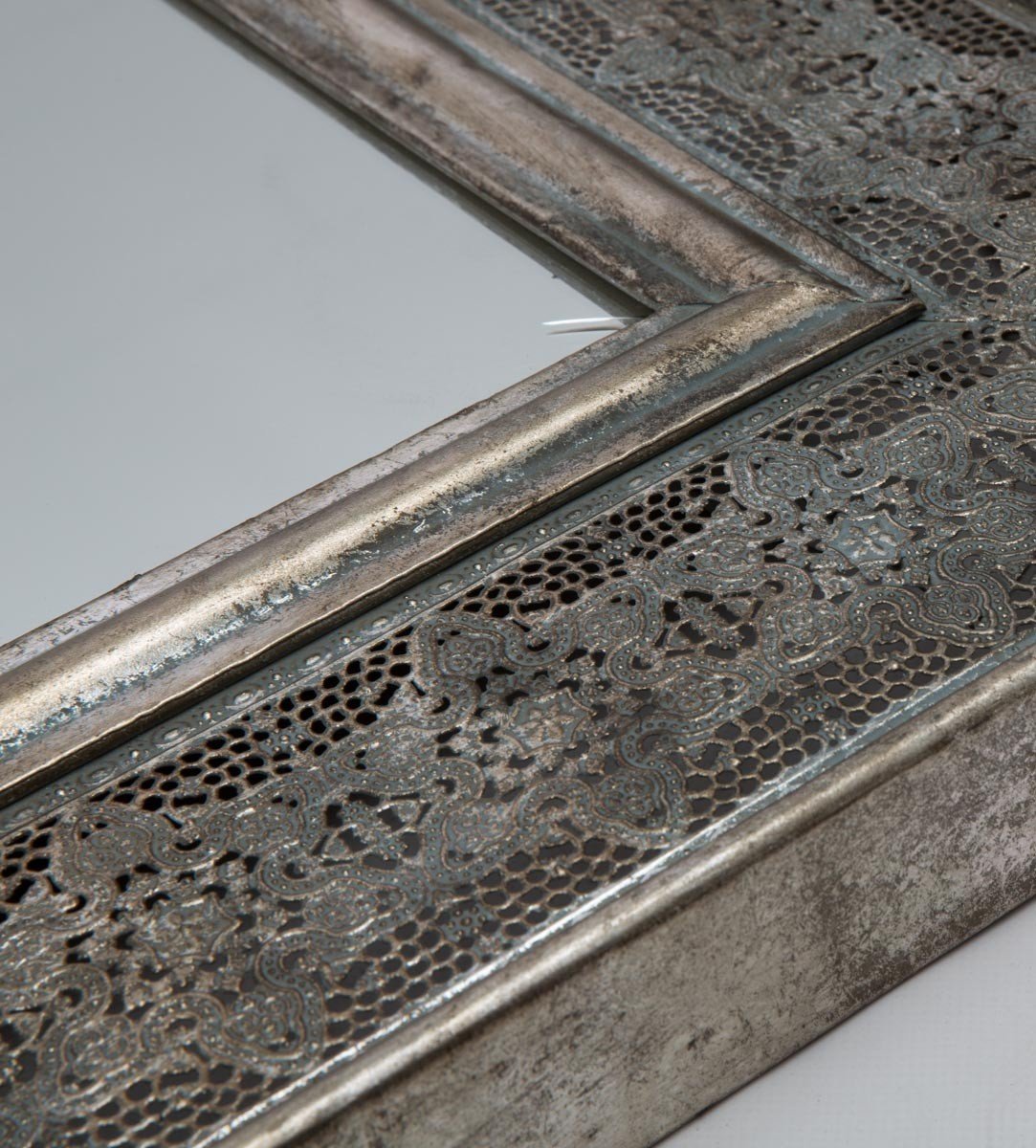 Square Mirror with Wide Metal Cutwork Frame Large-abc