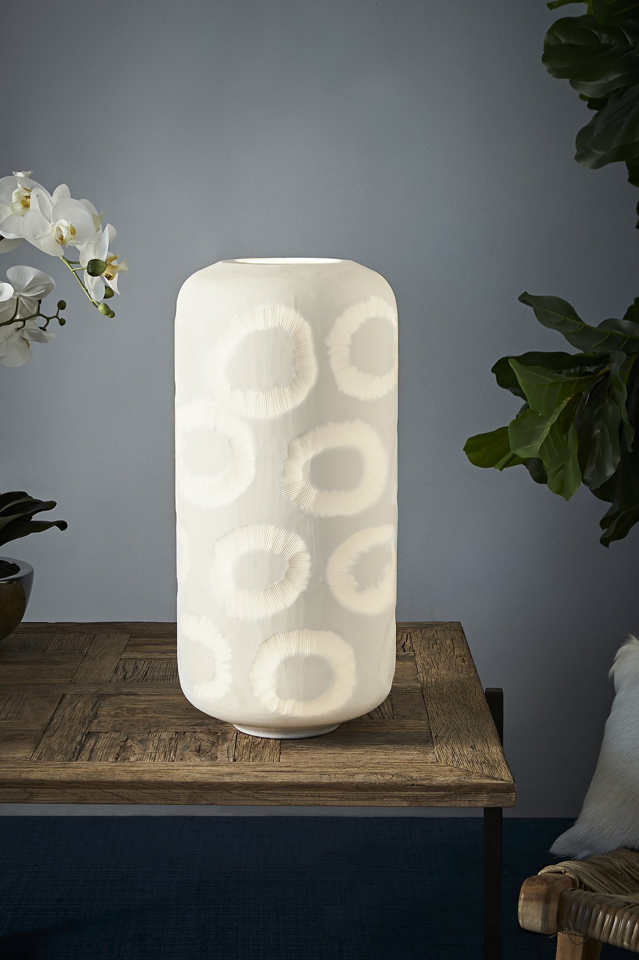 Monaco Large - White - Large Hand Cut Hurricane Art Glass Table Lamp-abc