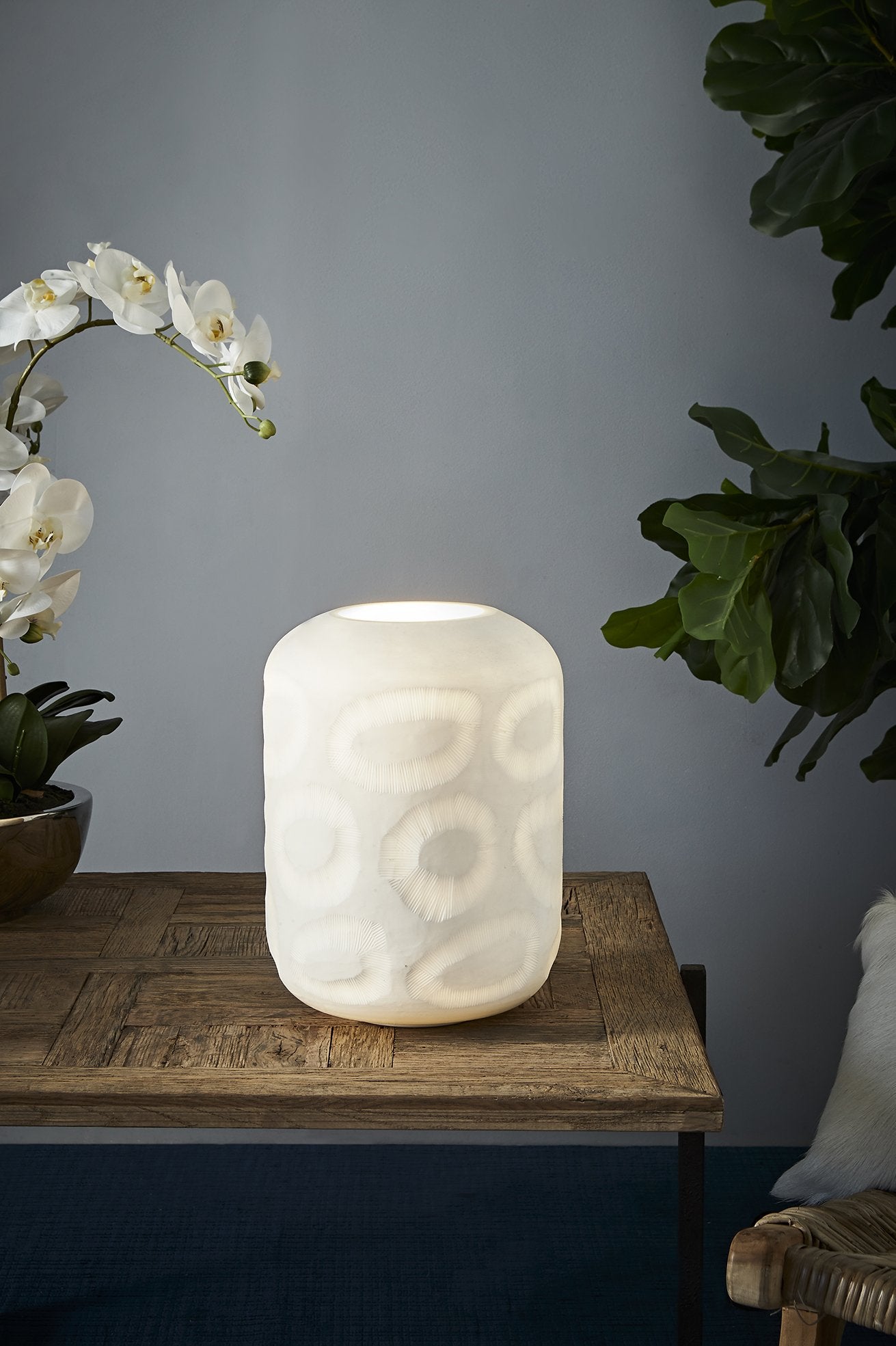 Monaco Small - White - Small Hand Cut Hurricane Art Glass Table Lamp-abc