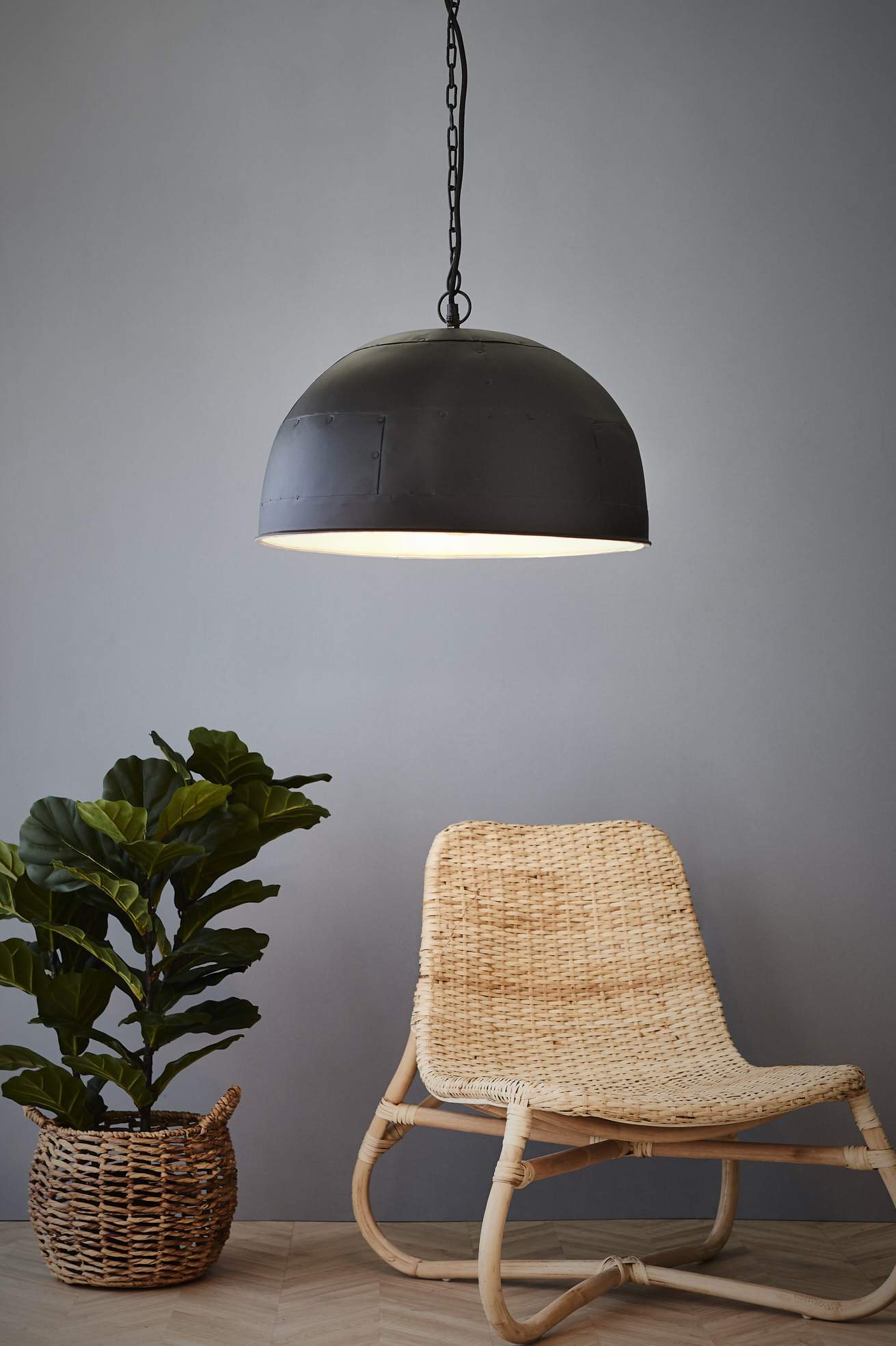 Noir Small - Black With White Interior - Small Iron Dome Pendant Light-abc