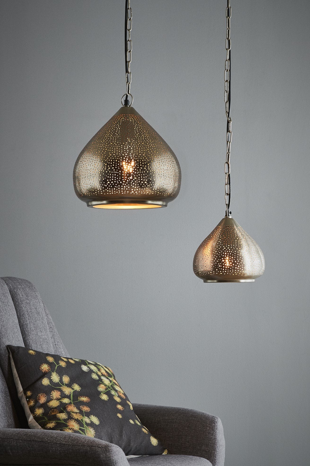 Neptune Small - Nickel - Perforated Raindrop Pendant Light-abc