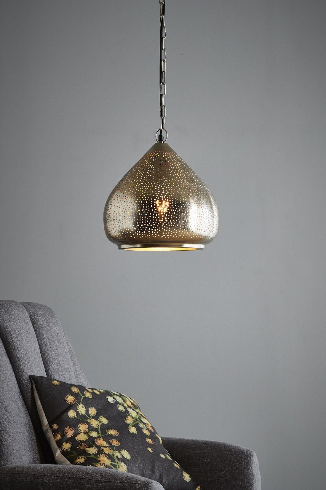 Neptune Large - Nickel - Perforated Raindrop Pendant Light-abc