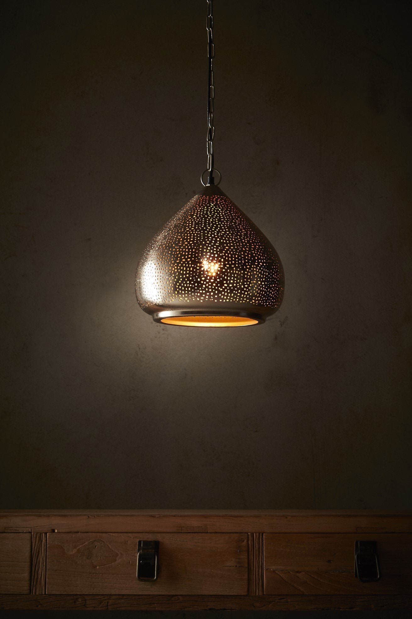 Neptune Large - Nickel - Perforated Raindrop Pendant Light-abc