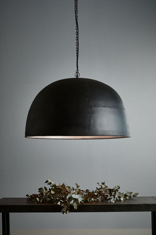 Noir Large - Black With White Interior - Extra Large Iron Dome Pendant Light-abc