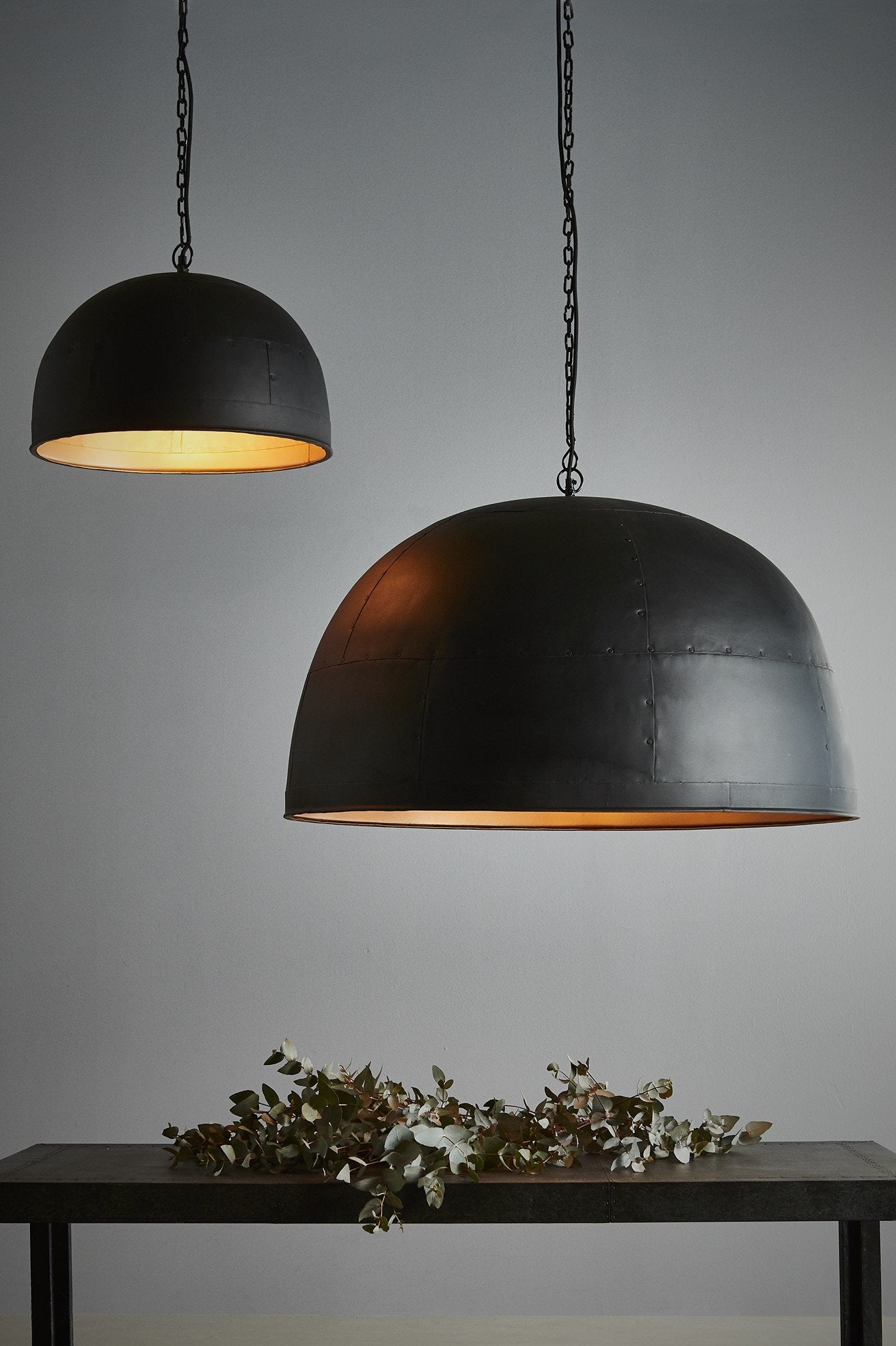 Noir Large - Black With Gold Interior - Extra Large Iron Dome Pendant Light-abc