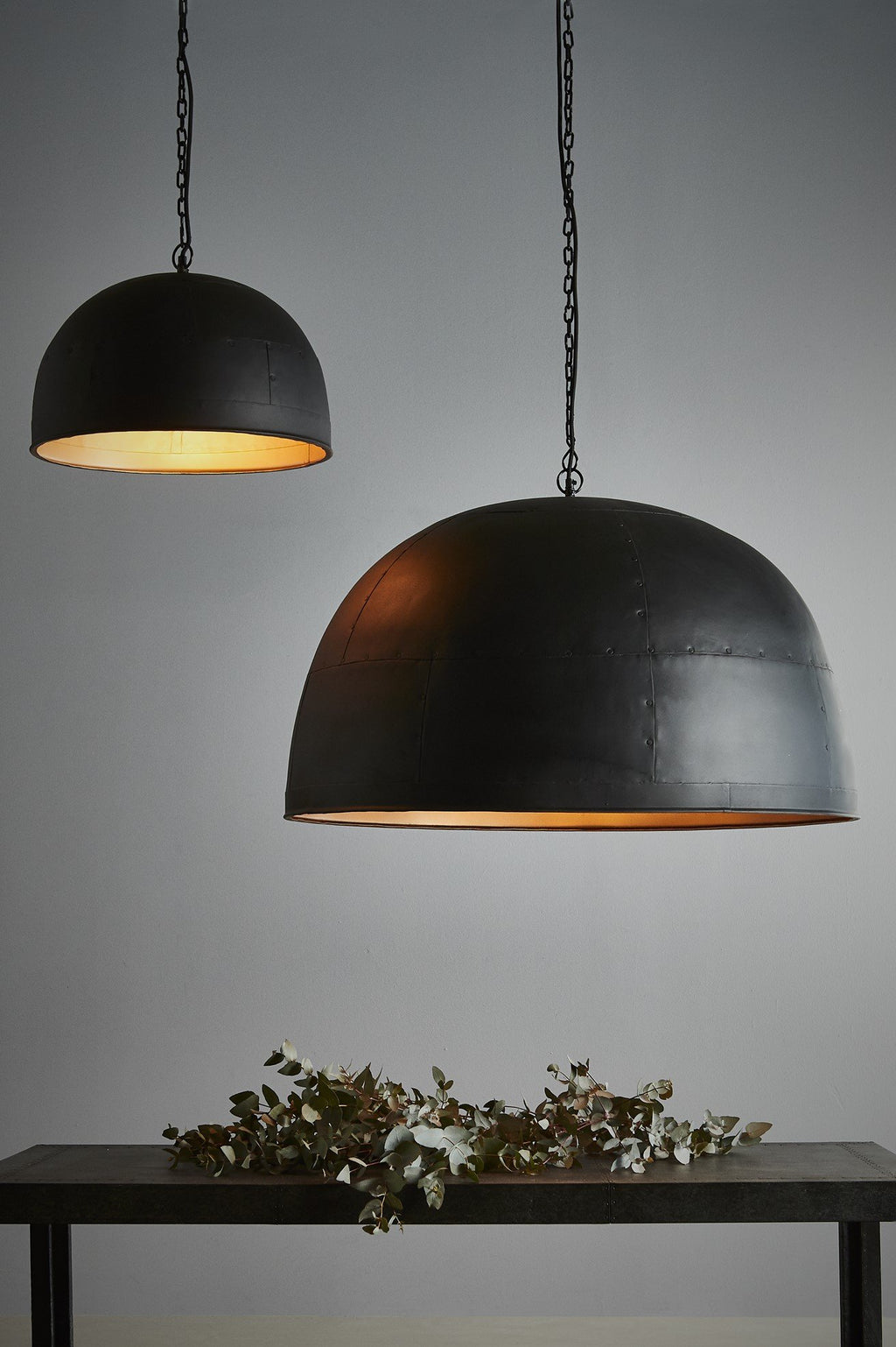 Noir Small - Black With Gold Interior - Small Iron Dome Pendant Light-abc