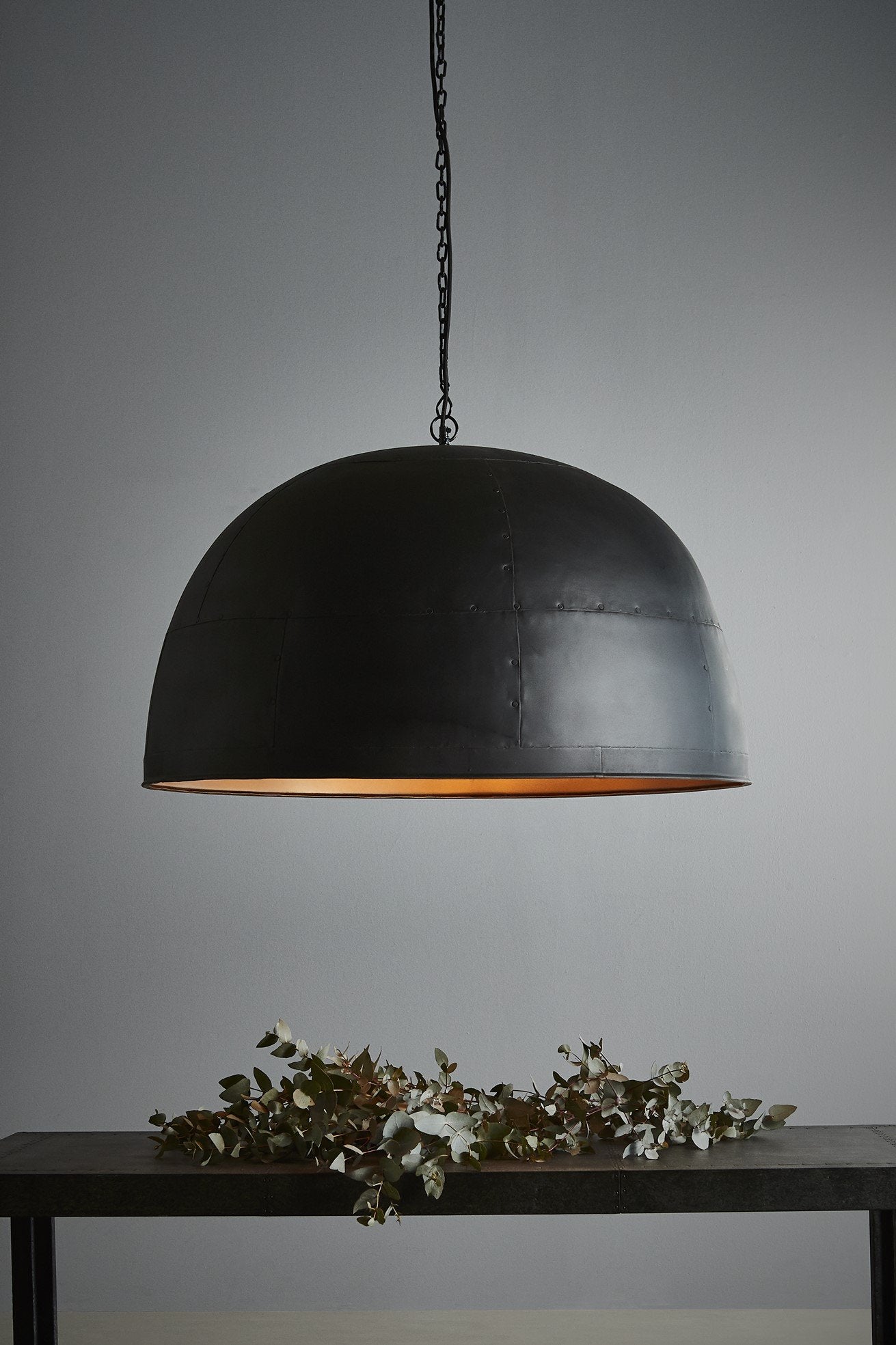 Noir Large - Black With Gold Interior - Extra Large Iron Dome Pendant Light-abc