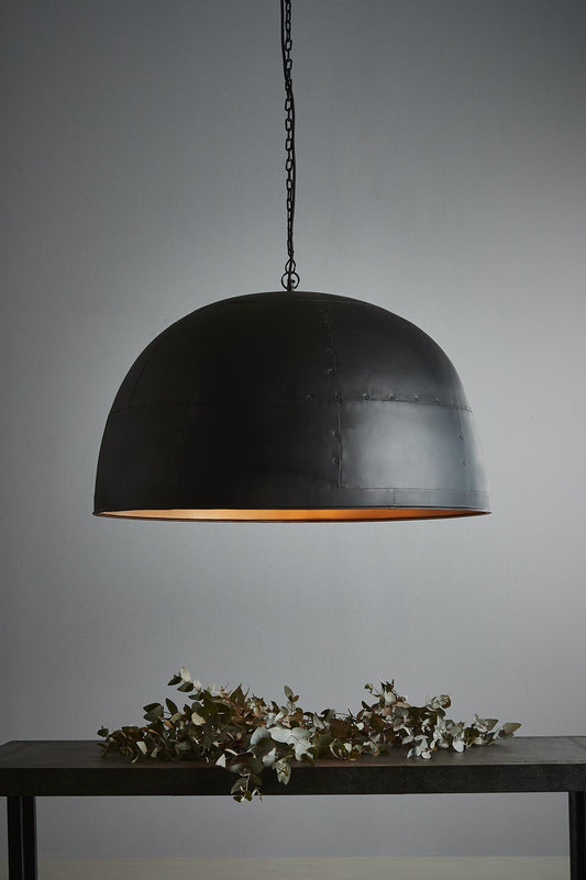 Noir Large - Black With Gold Interior - Extra Large Iron Dome Pendant Light-abc