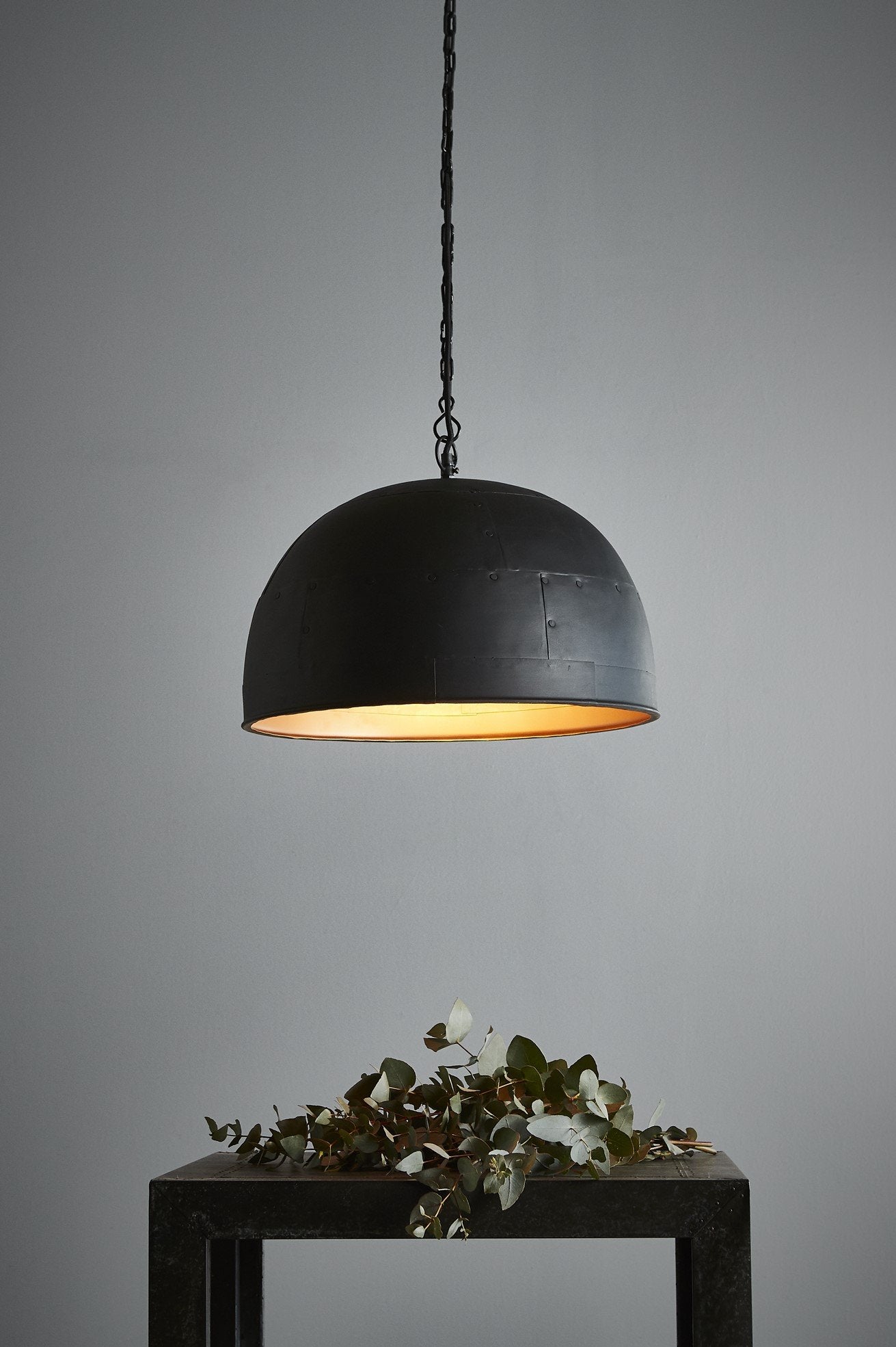 Noir Small - Black With Gold Interior - Small Iron Dome Pendant Light-abc