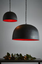Noir Large - Black With Red Interior - Extra Large Iron Dome Pendant Light-abc