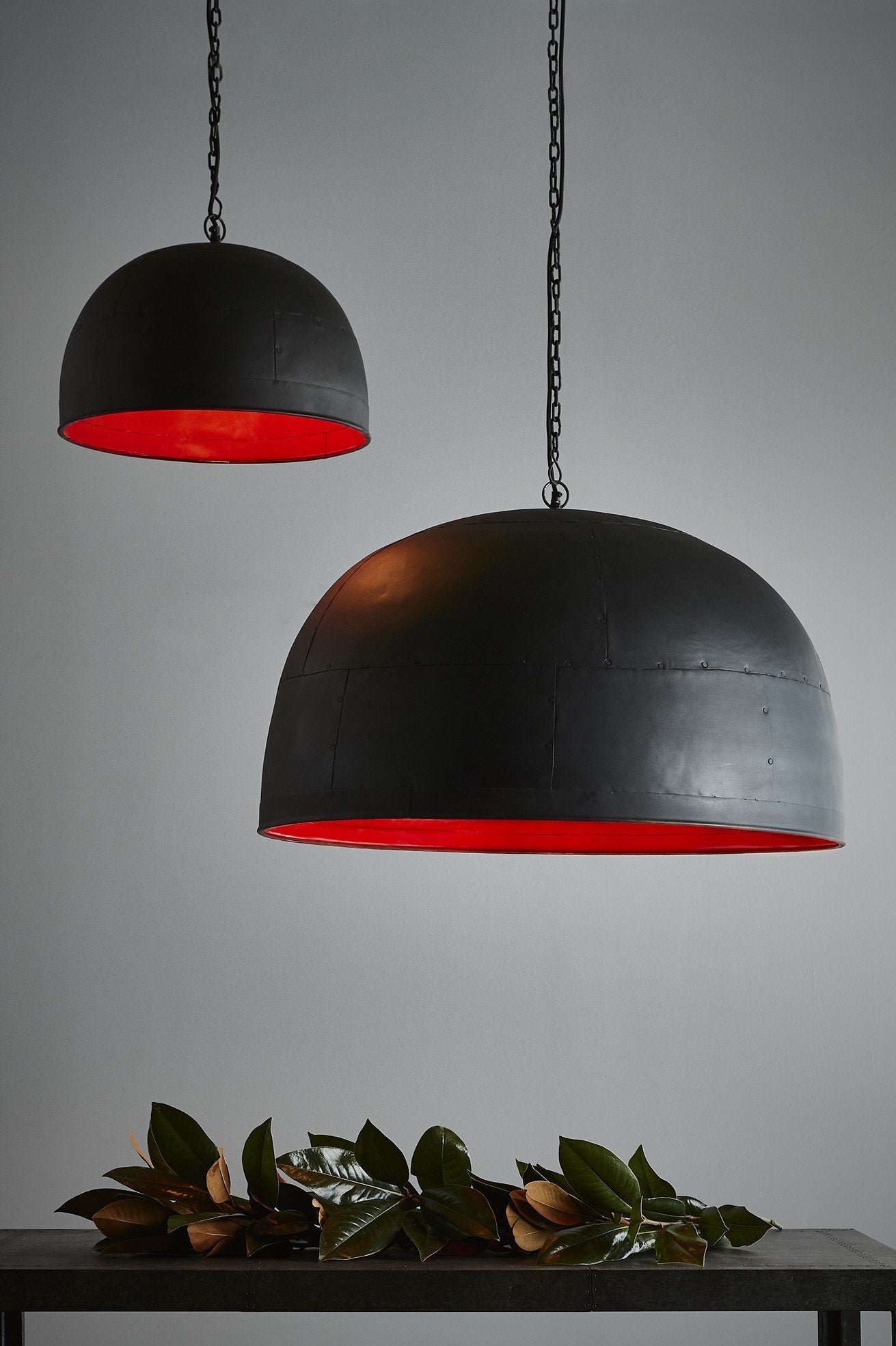 Noir Large - Black With Red Interior - Extra Large Iron Dome Pendant Light-abc