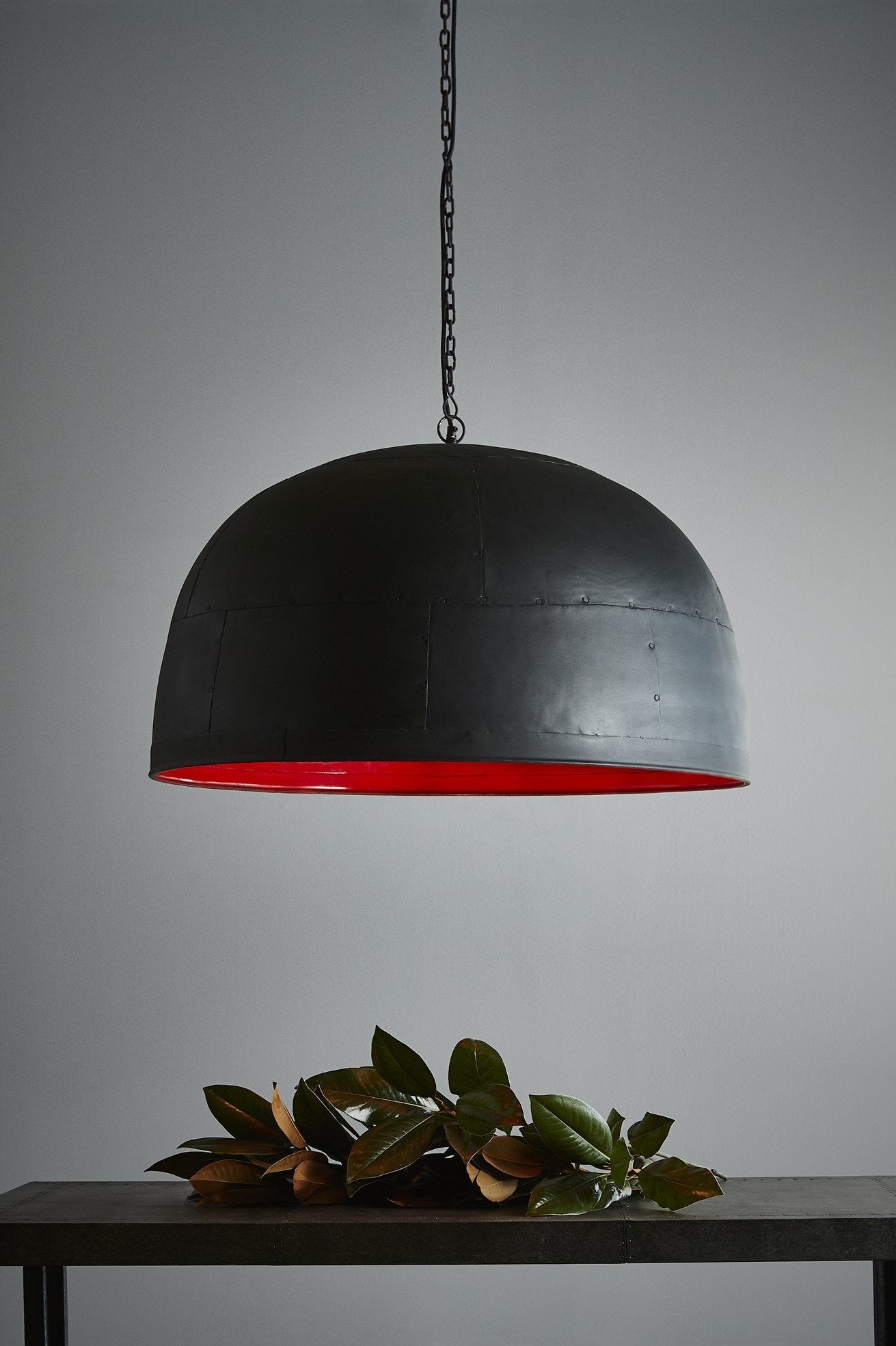 Noir Large - Black With Red Interior - Extra Large Iron Dome Pendant Light-abc