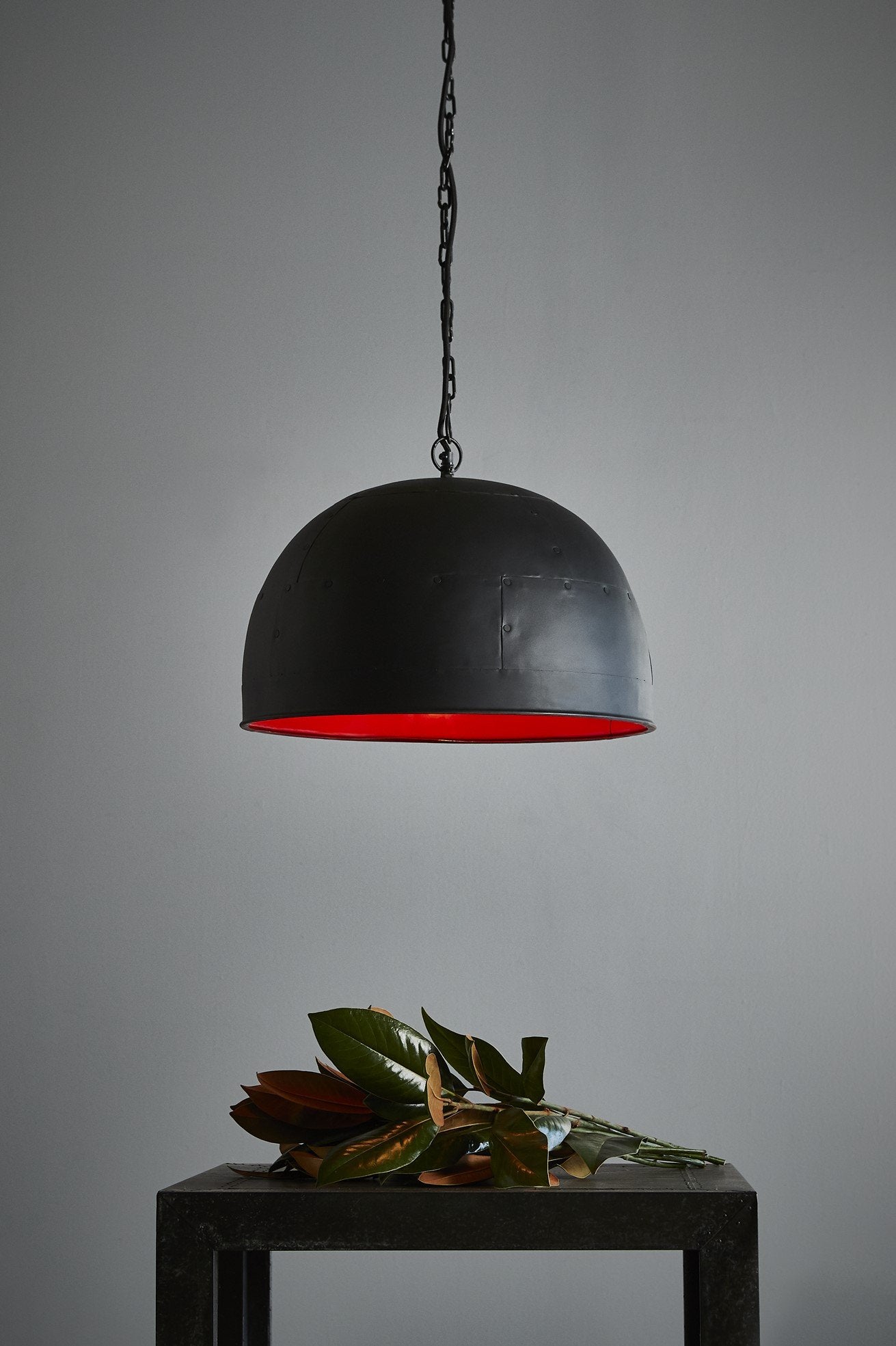 Noir Small - Black With Red Interior - Small Iron Dome Pendant Light-abc