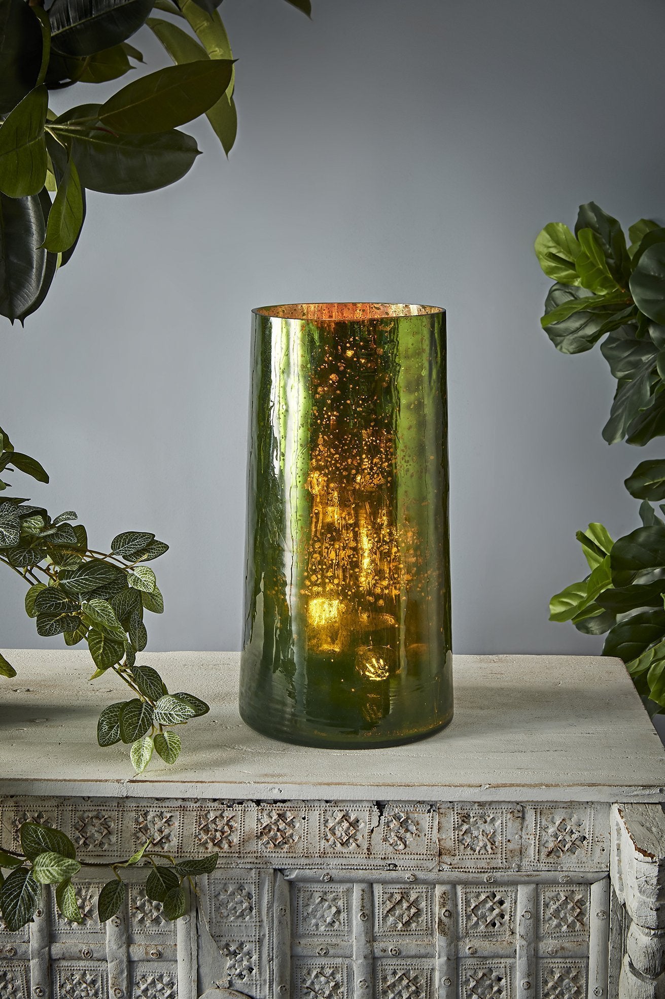 Nouveau - Emerald- Tall Cylinder Art Glass Table Lamp-abc