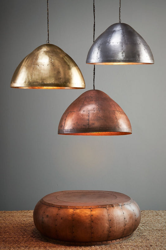 P51 Large - Antique Copper - Iron Riveted Dome Pendant Light-abc