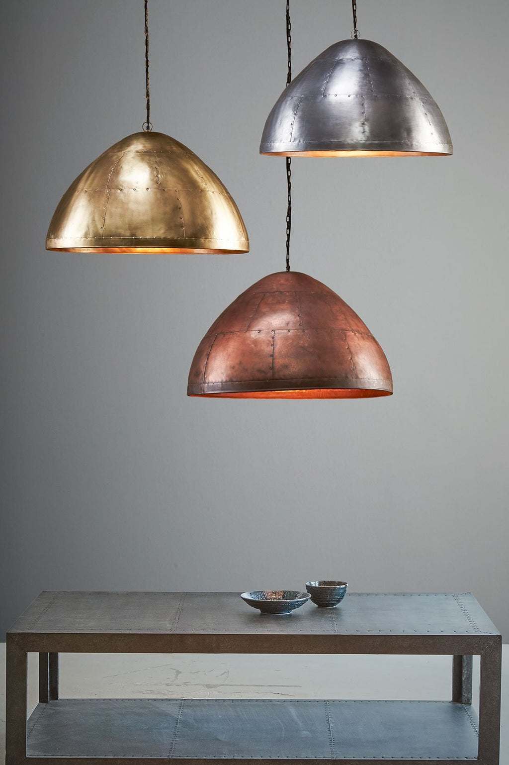 P51 Medium - Antique Copper - Iron Riveted Dome Pendant Light-abc