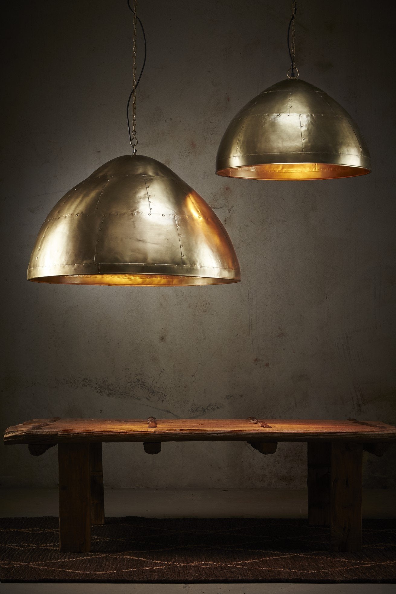 P51 Small - Antique Brass - Iron Riveted Dome Pendant Light-abc