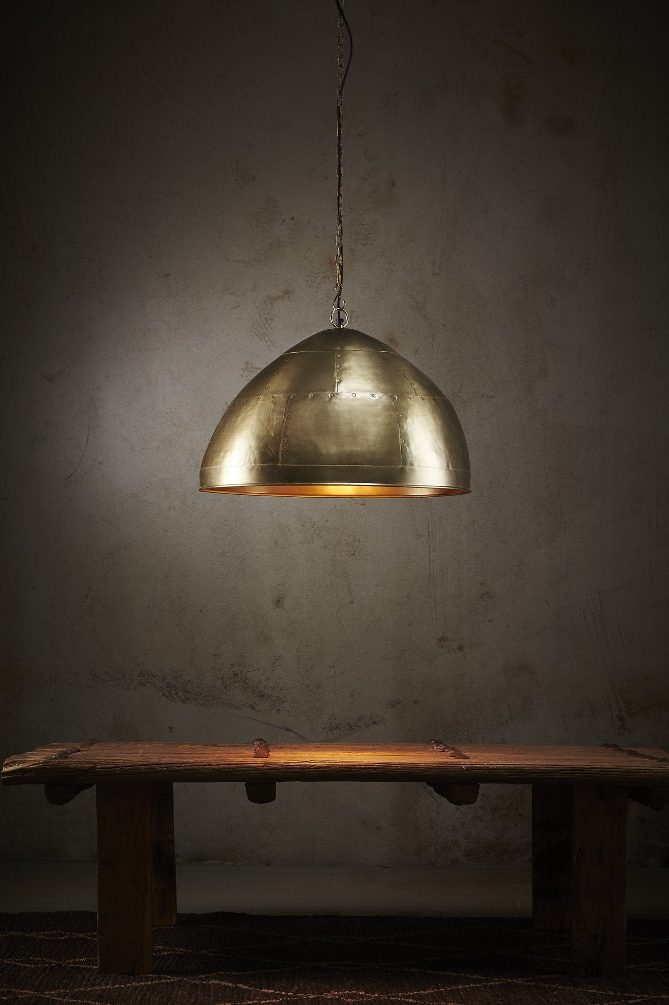 P51 Small - Antique Brass - Iron Riveted Dome Pendant Light-abc