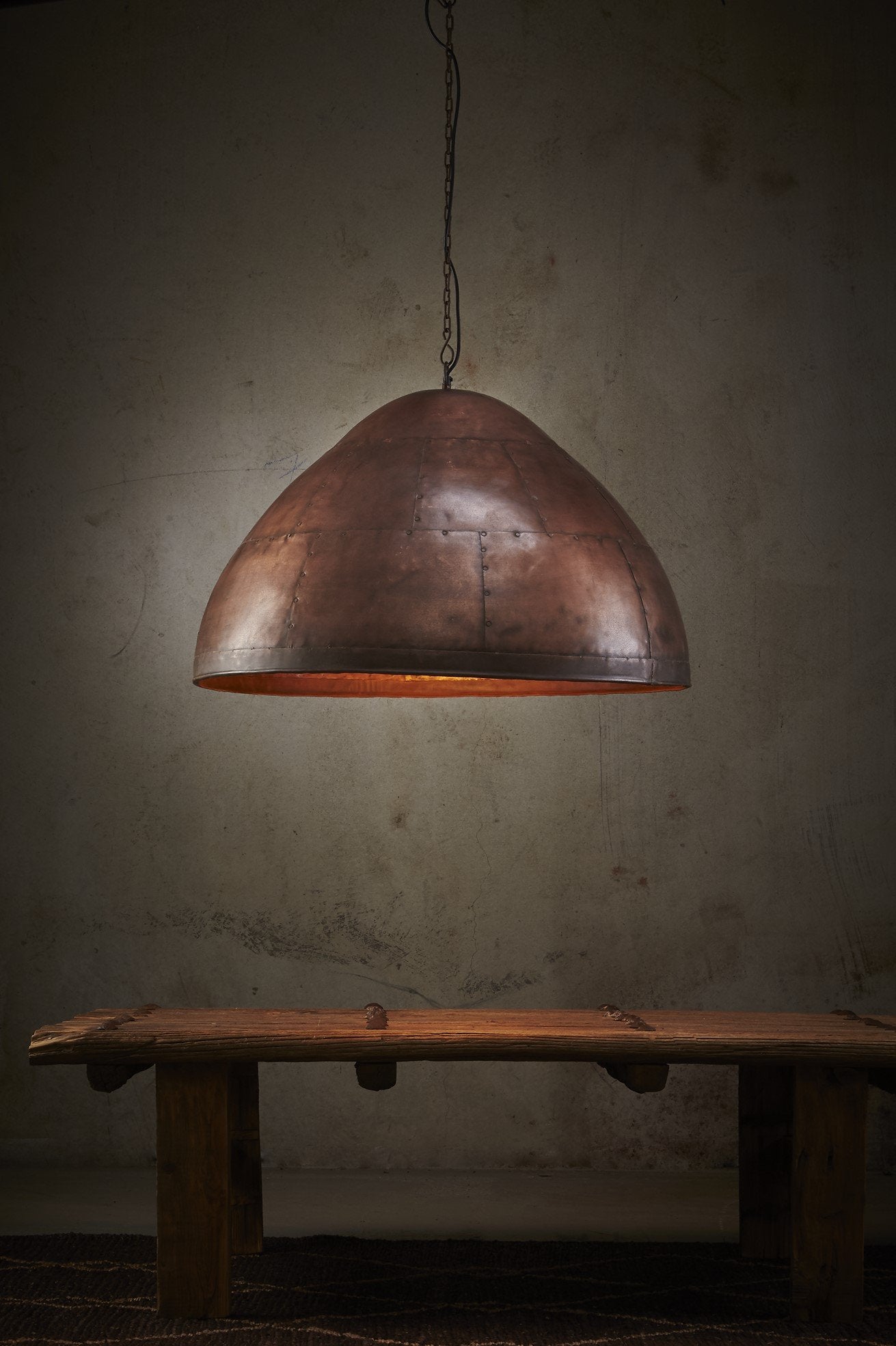 P51 Large - Antique Copper - Iron Riveted Dome Pendant Light-abc
