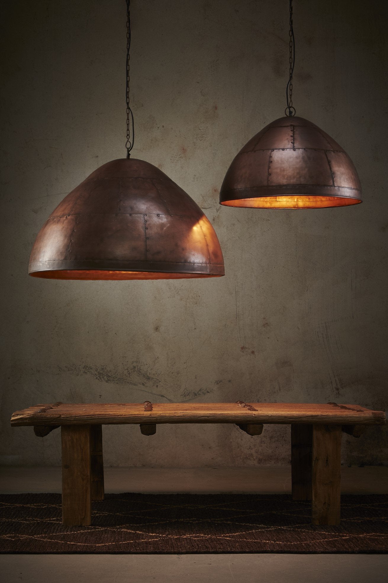 P51 Large - Antique Copper - Iron Riveted Dome Pendant Light-abc