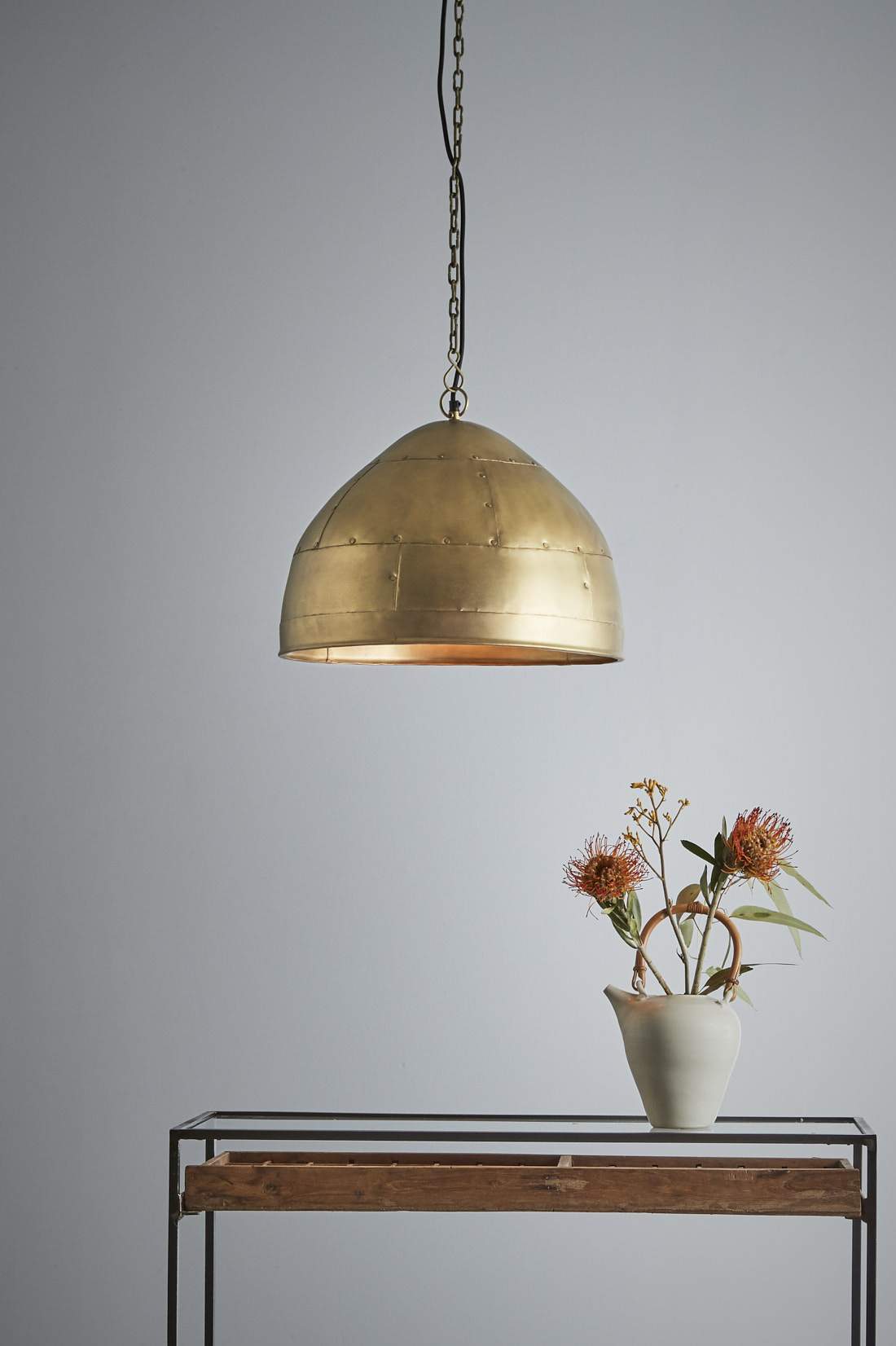 P51 Small - Antique Brass - Iron Riveted Dome Pendant Light-abc