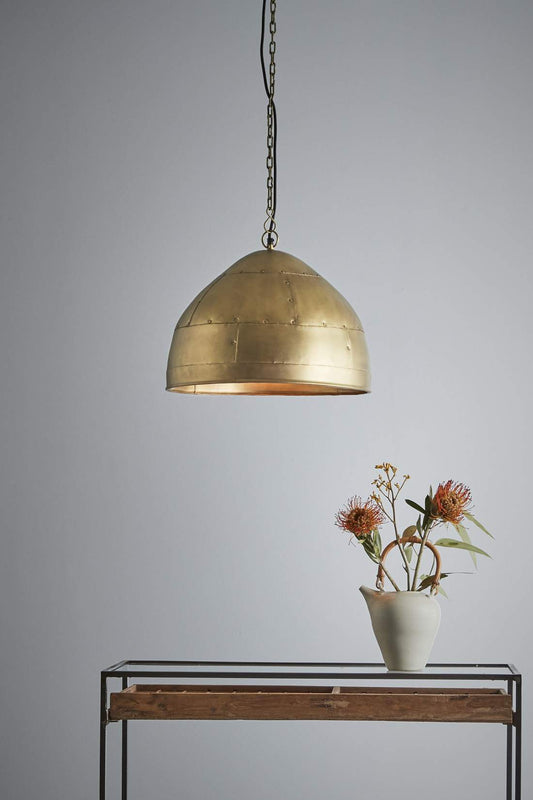 P51 Small - Antique Brass - Iron Riveted Dome Pendant Light-abc