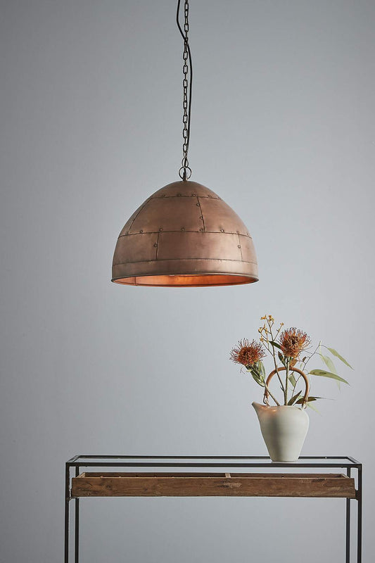 P51 Small - Antique Copper - Iron Riveted Dome Pendant Light-abc