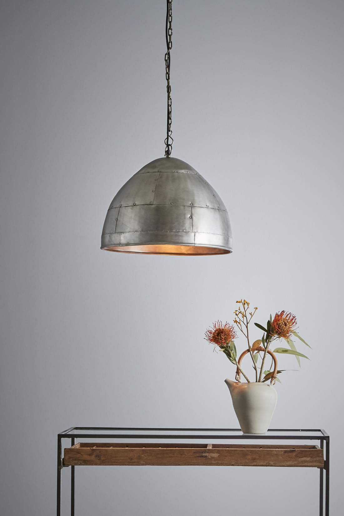 P51 Small - Zinc - Iron Riveted Dome Pendant Light-abc