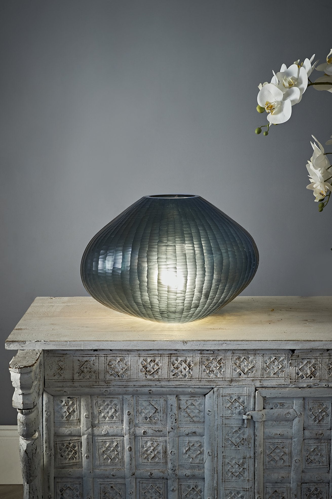 Paris Large - Bottle Green - Large Freeform Hand Cut Art Glass Table Lamp-abc