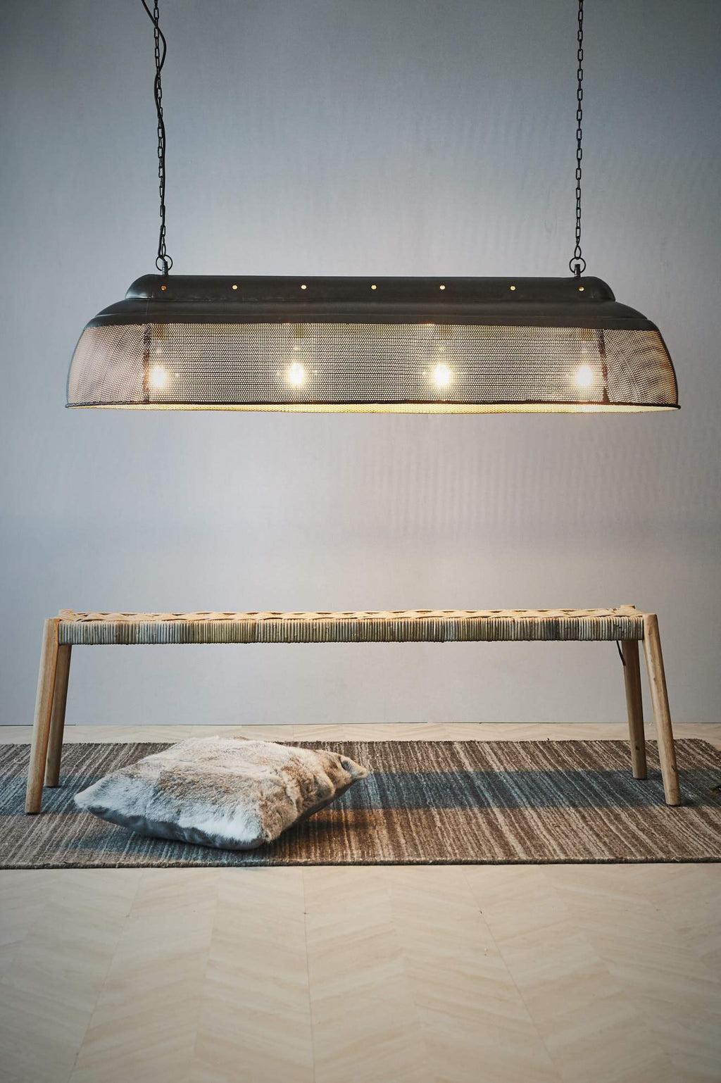 Riva Extra Long - Matt Black/Gold - Perforated Iron Elongated Pendant Light-abc