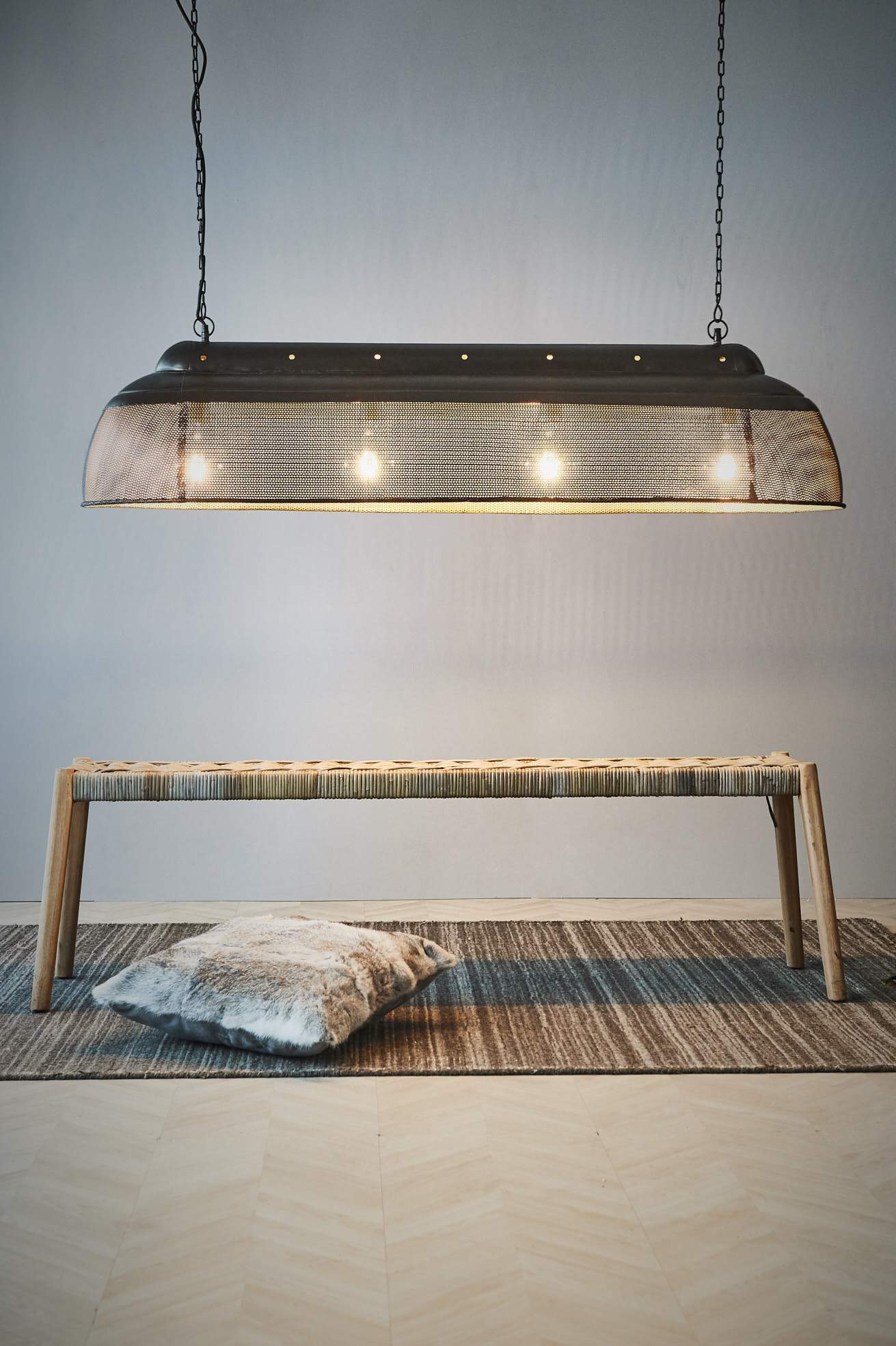 Riva Extra Long - Matt Black/Gold - Perforated Iron Elongated Pendant Light-abc