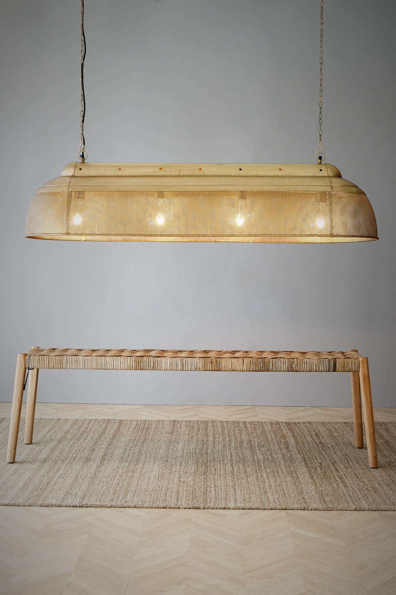 Riva Extra Long - Antique Brass - Perforated Iron Elongated Pendant Light-abc