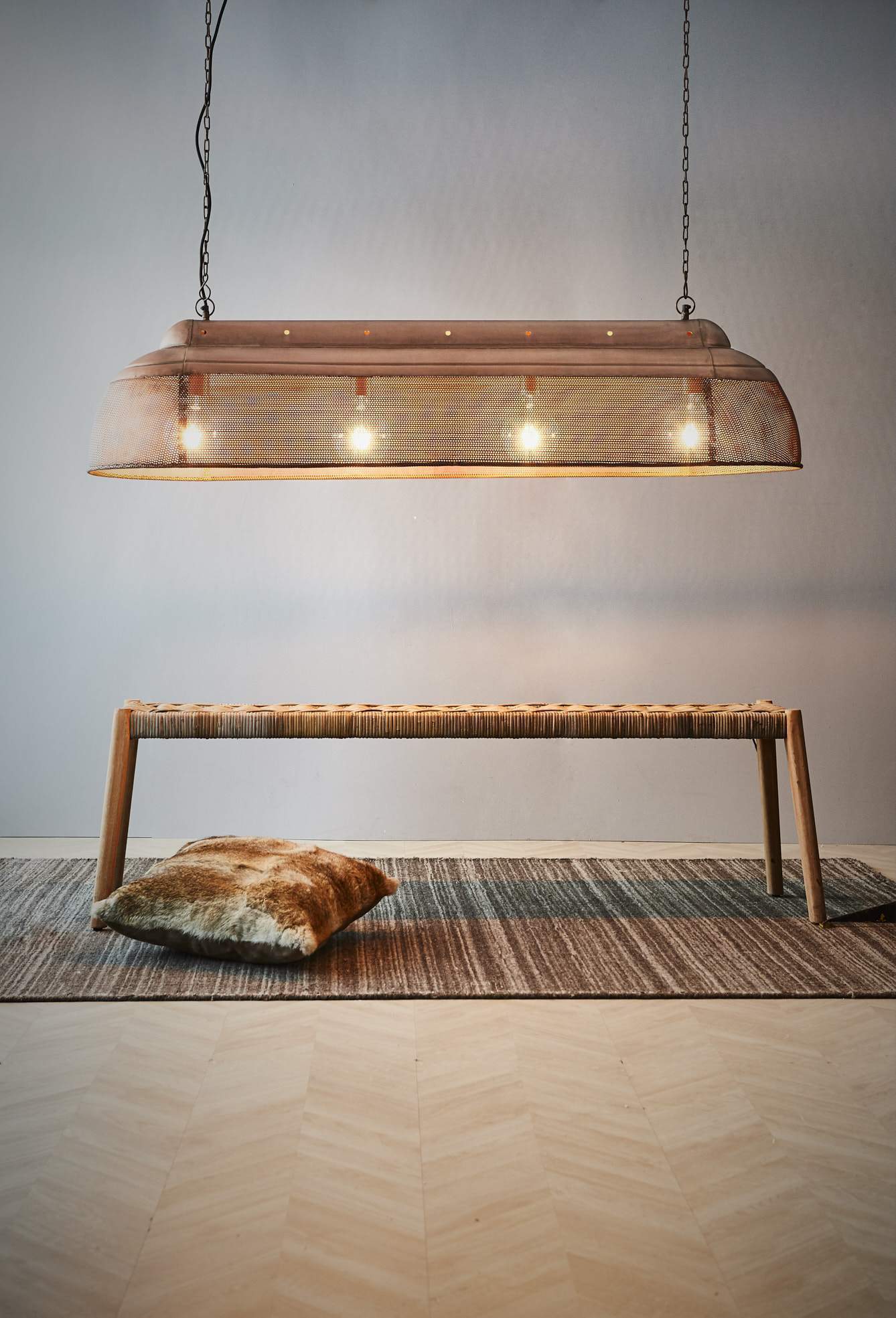 Riva Extra Long - Antique Copper - Perforated Iron Elongated Pendant Light-abc