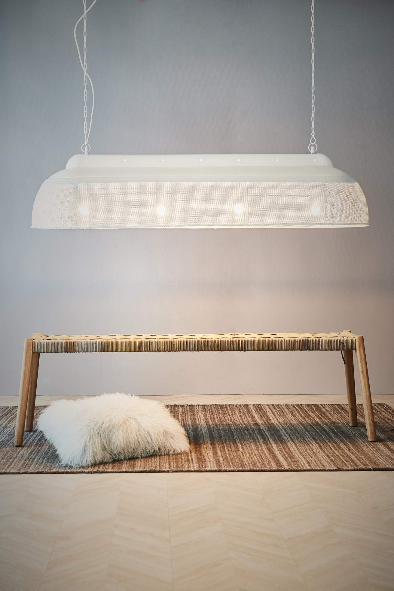 Riva Extra Long - Matt White - Perforated Iron Elongated Pendant Light-abc