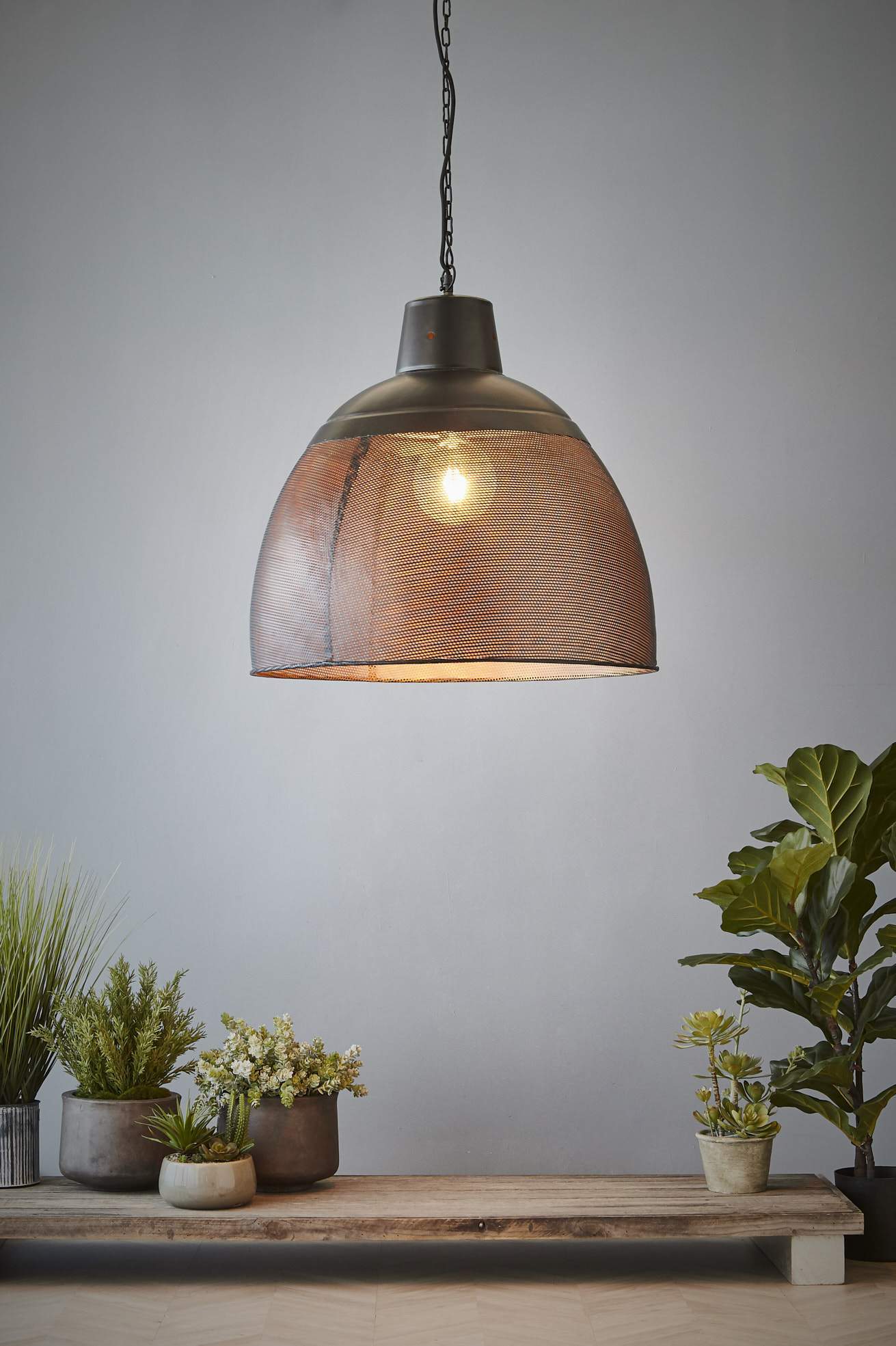 Riva Large - Black/Gold - Perforated Iron Dome Pendant Light-abc