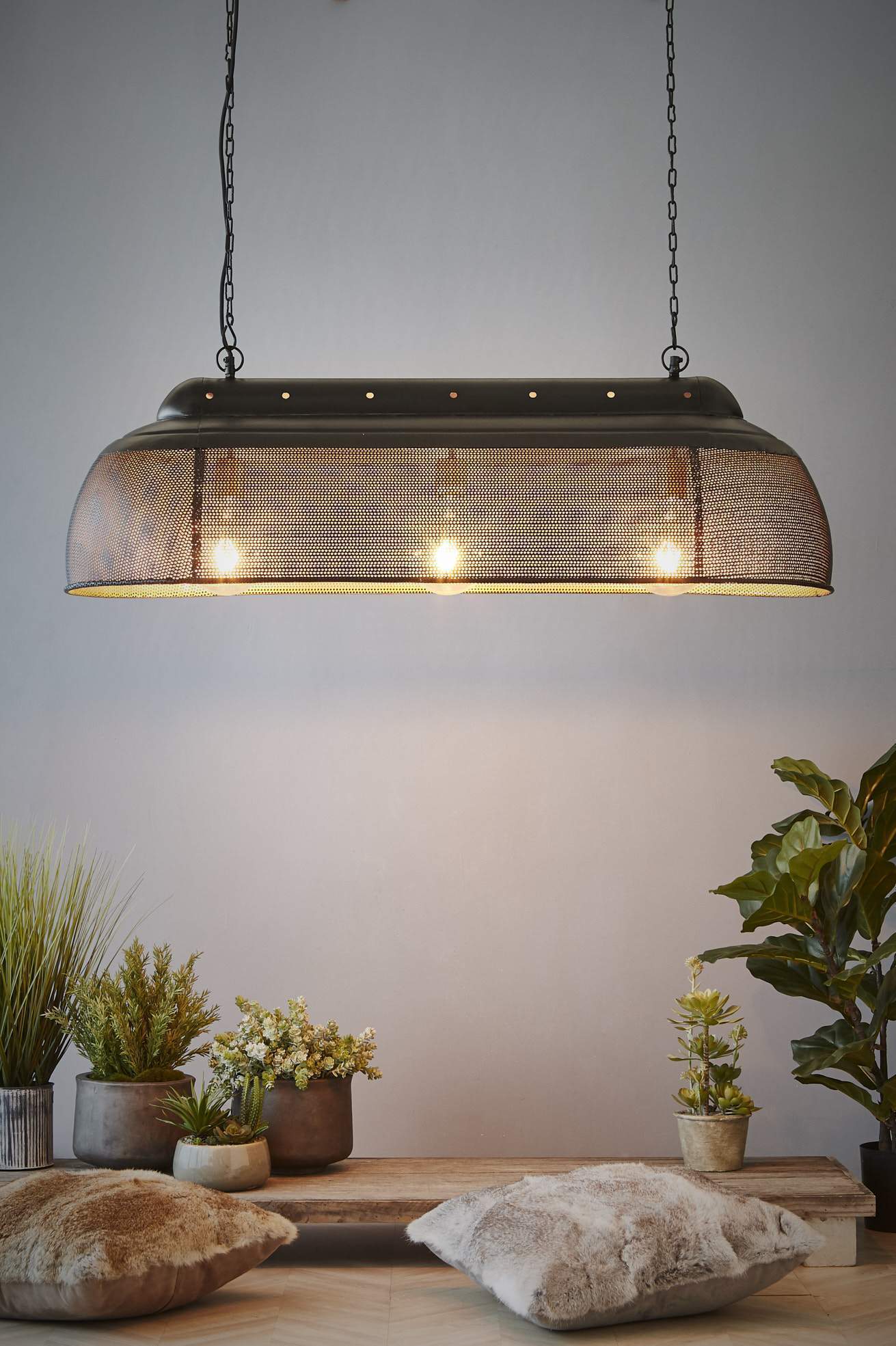 Riva Long - Matt Black/Gold - Perforated Iron Elongated Pendant Light-abc