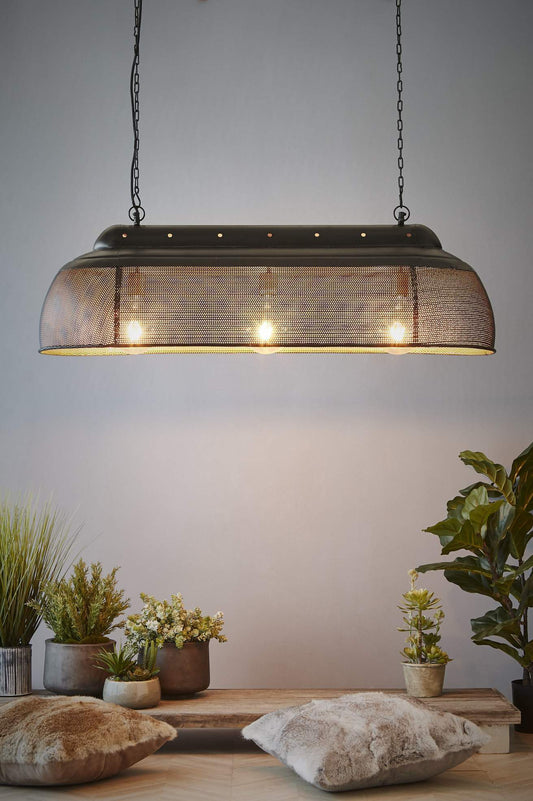 Riva Long - Matt Black/Gold - Perforated Iron Elongated Pendant Light-abc
