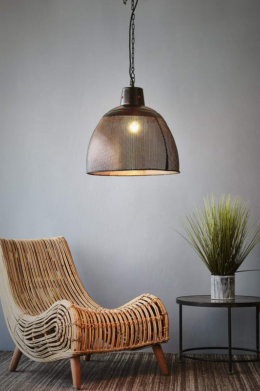 Riva Medium - Black/Gold - Perforated Iron Dome Pendant Light-abc