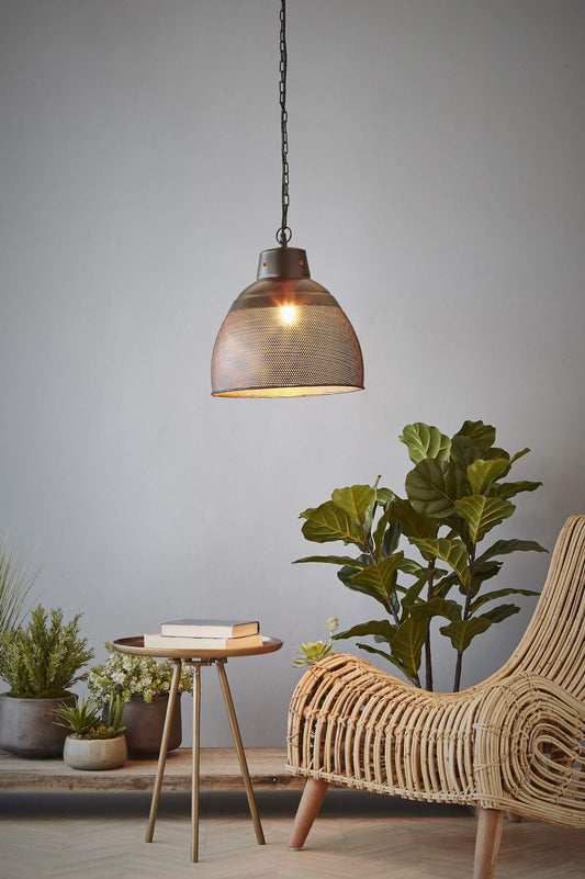 Riva Small - Matt Black/Gold - Perforated Iron Dome Pendant Light-abc