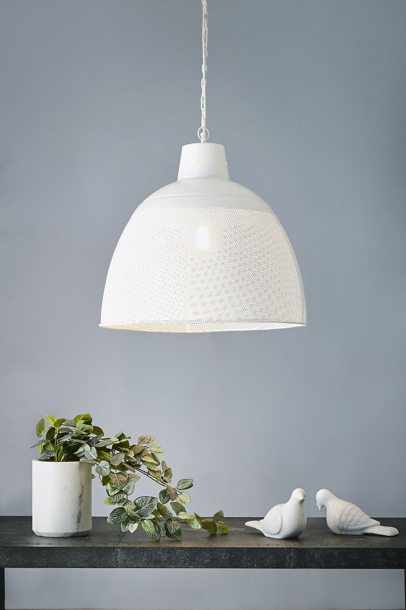Riva Large - Matt White - Perforated Iron Dome Pendant Light-abc