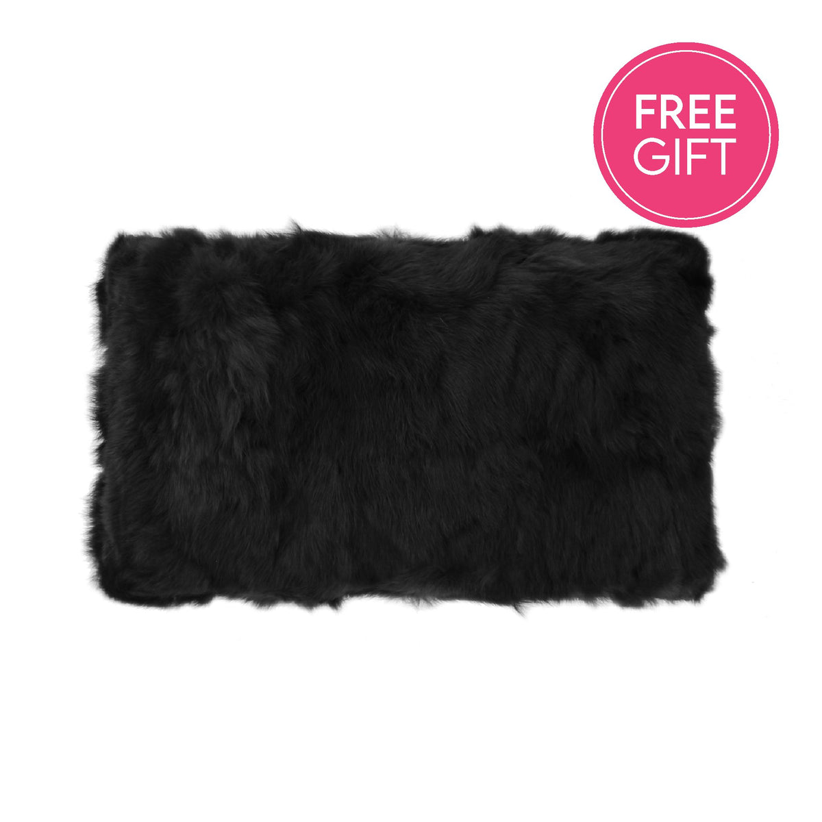 Rabbit Fur Lumbar Cushion - Black-abc
